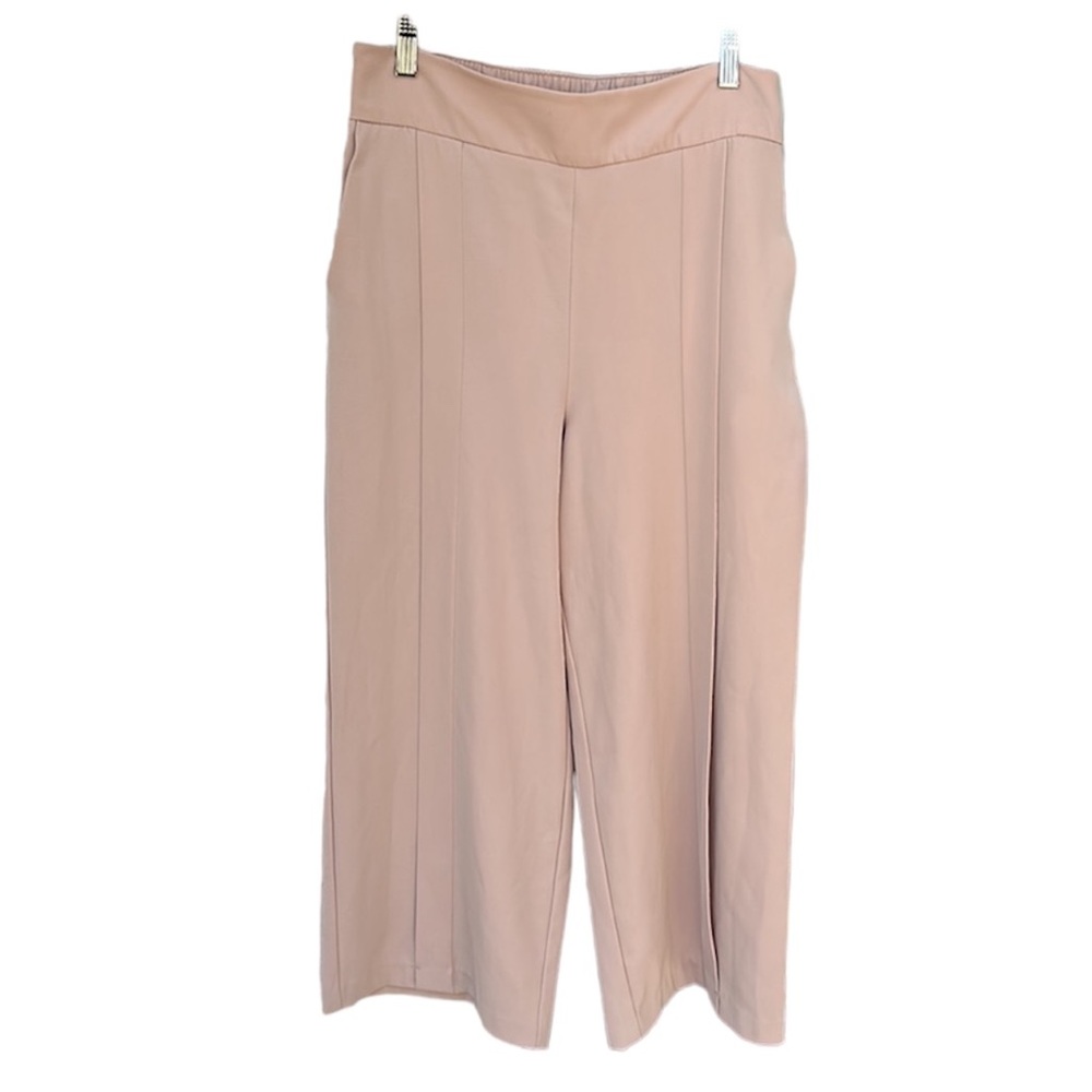 ZARA High Rise Cropped Wide Leg Pull-on Pleated Trouser Pants Pockets Be…